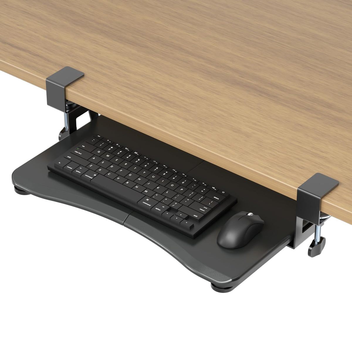 suptek Keyboard Tray Under Desk Pull Out with C Clamp Mount, Computer Keyboard & Mouse Tray, 25.6 (30 Including Clamps) x 11.8 inch Slide-Out Platform Computer Drawer for Typing, Light Wood, DSF1QM