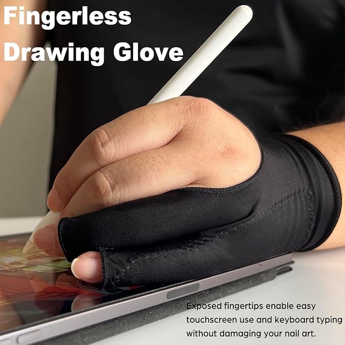 Drawing Glove, Artist Glove for Drawing Tablet, iPad, Digital Art Creation - Palm Rejection, Exposed Fingertip, Suitable for Left and Right Hand - S, Pack of 2