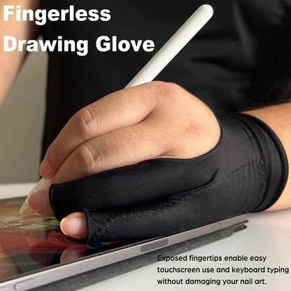 TIMEBETTER Drawing Glove, Artist Glove for Drawing Tablet, iPad, Digital Art Creation - Palm Rejection, Exposed Fingertip, Suitable for Left and Right Hand - L, Pack of 2