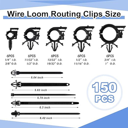 150 pcs Car Wire Loom Routing Clips Push Mount Cable Tie Assortment 10 Sizes Car Harness Routing Clips Universal Wiring Harness Replacement Parts for Automotive