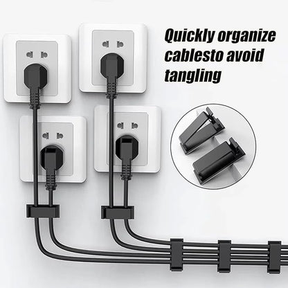 Adhesive Cable Clips Holder, Outdoor Light Clips, Black Cord Wire Clips, Sturdy Nylon Cord Wall Finisher Wire Clamp for Home, Car, Office Desk Wire Management (Black, L-100 PCS)