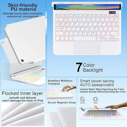GGQFGTOJ for iPad 9th Generation Case with Keyboard,Magic Style Keyboard Case for iPad 9th/8th/7th Gen 10.2 inch - Floating Cantilever Magnetic (White)