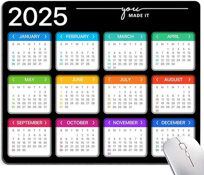 Hokafenle Mouse Pad, Black 2025 Calendar Mouse Pad, Premium-Textured Square Waterproof Mouse Mat Non-Slip Rubber Base MousePads for Office Laptop Home