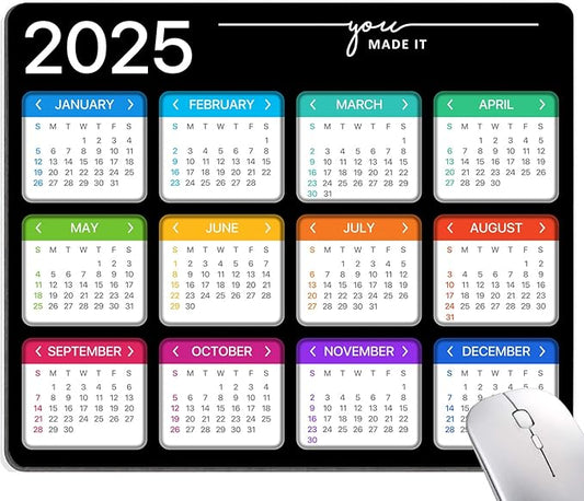 Hokafenle Mouse Pad, Black 2025 Calendar Mouse Pad, Premium-Textured Square Waterproof Mouse Mat Non-Slip Rubber Base MousePads for Office Laptop Home