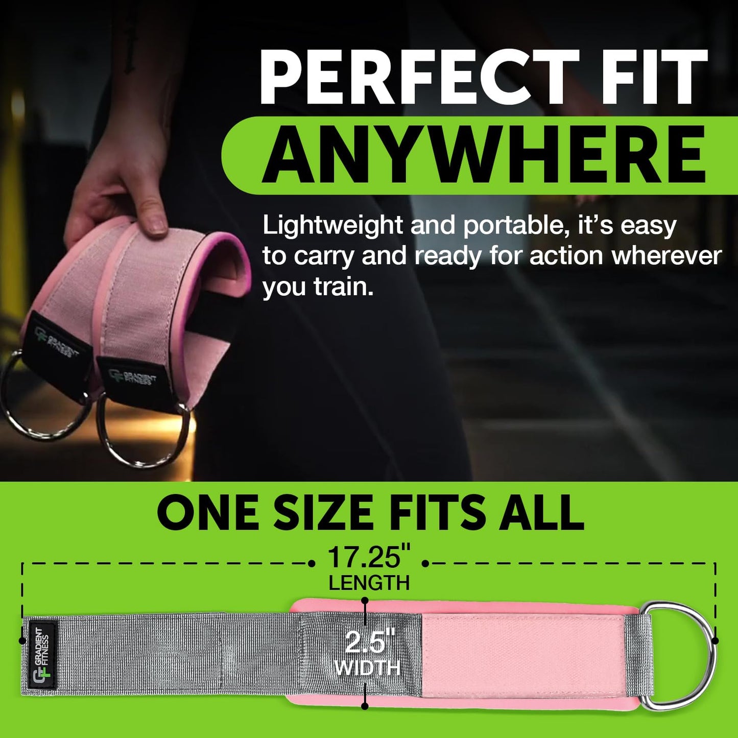 Gradient Fitness Ankle Straps (2 Pack) - Ankle Bands for Workouts, Cable Machine Attachments (Pink|Grey)