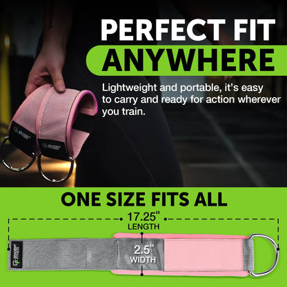 Gradient Fitness Ankle Straps (2 Pack) - Ankle Bands for Workouts, Cable Machine Attachments (Pink|Grey)