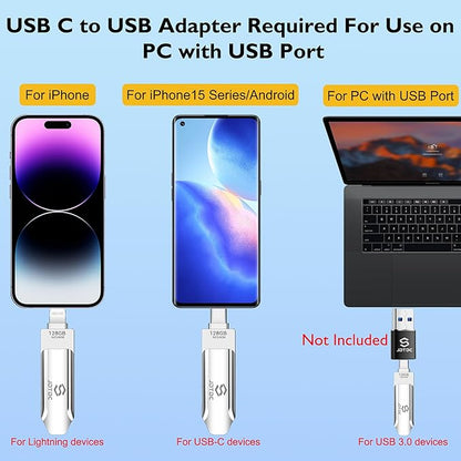 Apple MFi Certified 512GB Photo-Stick-iPhone 16/15/14/13 Memory Flash-Drive-Photo-Stick iPad Lightning USB C Flash Drive Android Photo-Stick iPhone-USB-Drive iPhone-Photo-Transfer-Stick iPhone-Storage