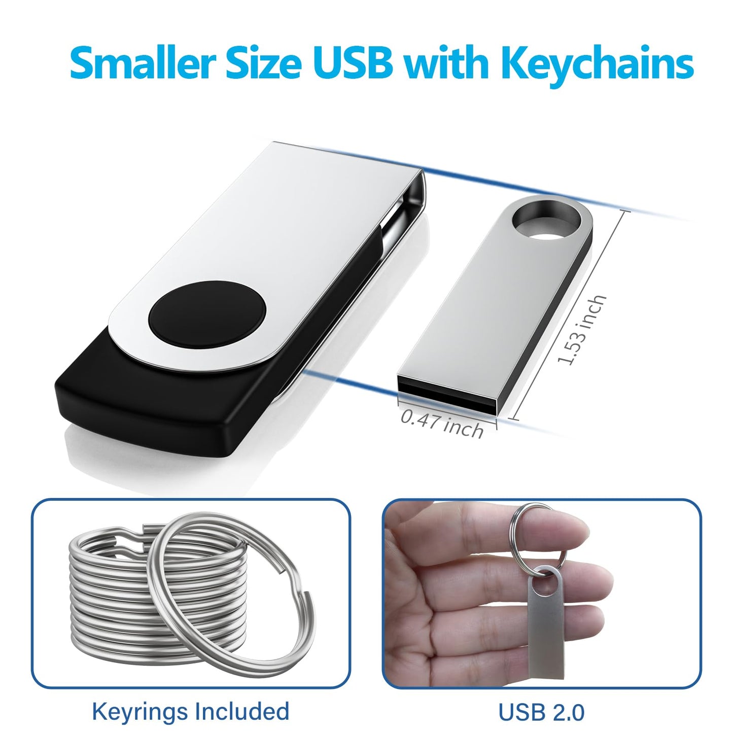 ABLAZE 8GB Flash Drive 10 Pack, Metal USB 2.0 Thumb Drives with Keychains