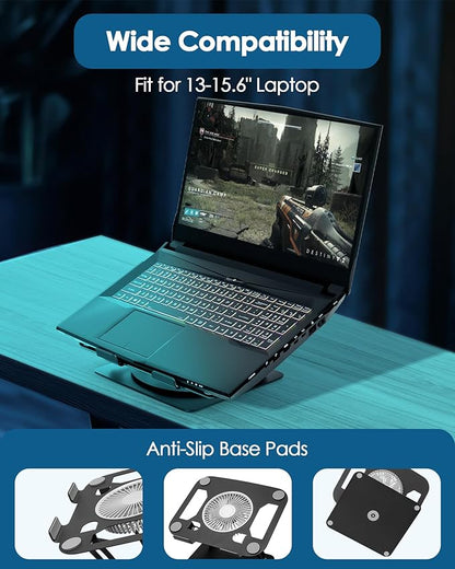 SHUWEI Laptop Cooling Stand with 3 Speed Fan, Adjustable Height & Angle, 360 Rotation Base, Carbon Steel Framework, Ultra-Quiet & Super Sturdy for up to 16”Laptop - Black
