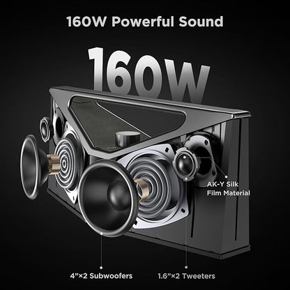 BUGANI Bluetooth Speaker Loud 160W,Waterproof Large Bluetooth Speaker Subwoofer Hi-Res Audio, 12H Playtime Party Outdoor Speakers for Camping, Beach, Gray