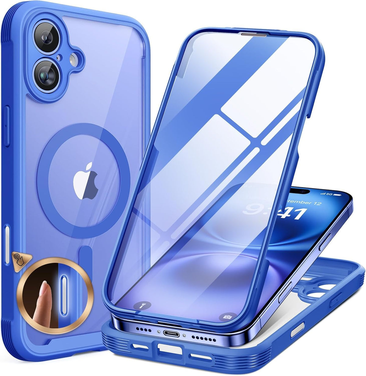 Miracase for iPhone 13 Case 6.1'',Full-Body Magnetic Clear Bumper Case with Built-in 9H Tempered Glass Screen Protector,Military Drop Protection Outdoor Phone Case — iPhone 16 Plus