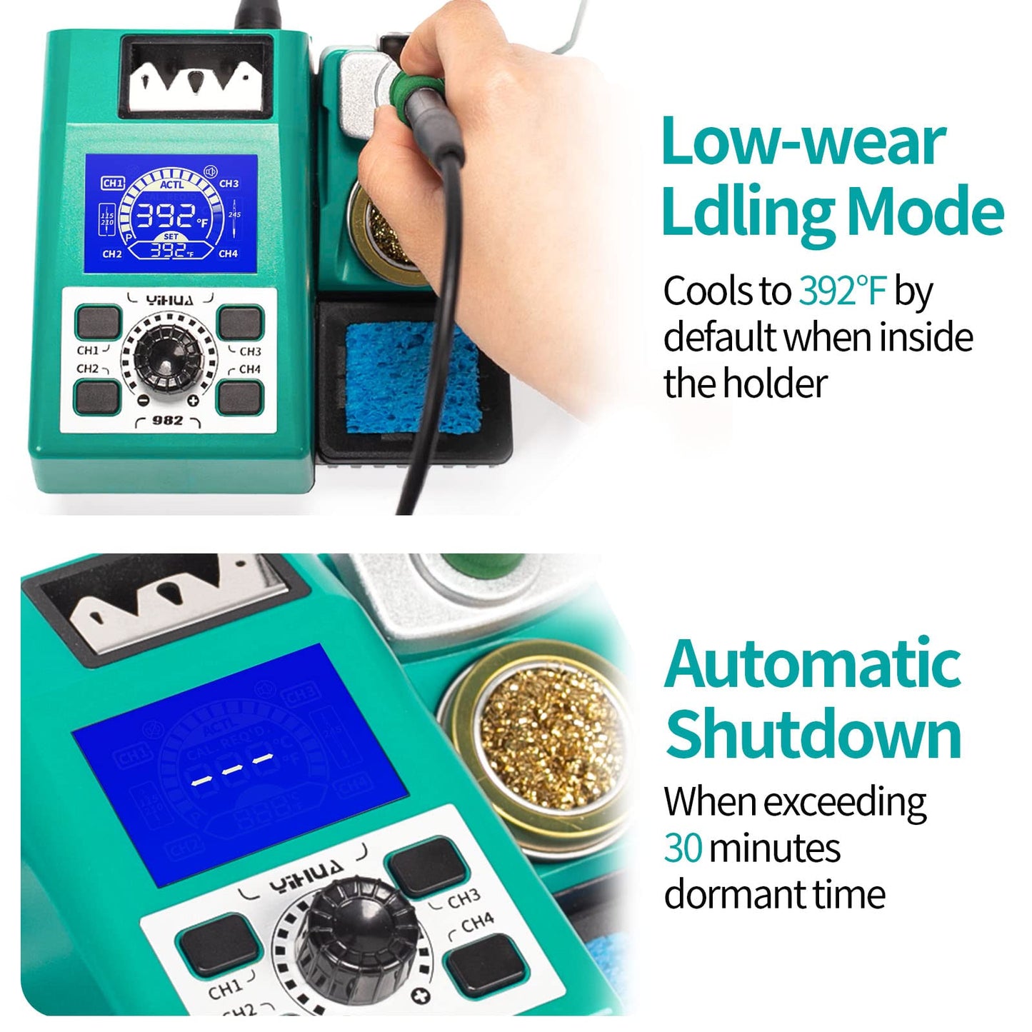 YIHUA 982 Precision Soldering Iron Station Kit with Digital LCD Display, 210 Soldering Tip Cartridge Compatible, Solder Wire Dispenser and, 4 Memory Channels, Auto Shutdown, Rapid Heating
