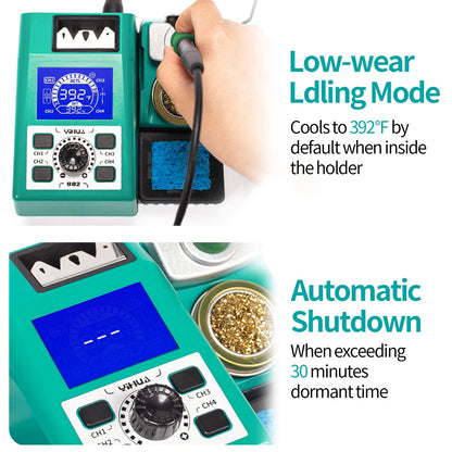 YIHUA 982 Precision Soldering Iron Station Kit with Digital LCD Display, 210 Soldering Tip Cartridge Compatible, Solder Wire Dispenser and, 4 Memory Channels, Auto Shutdown, Rapid Heating