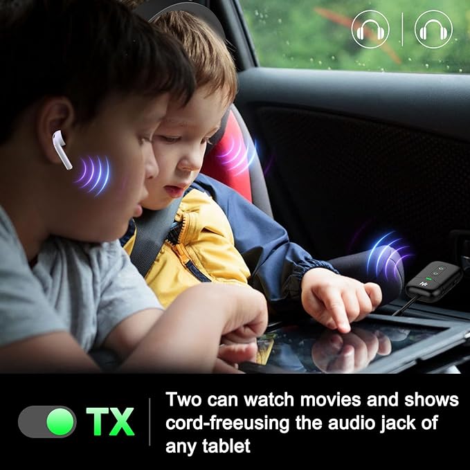 Airplane Bluetooth 5.4 Transmitter Adapter,Supports 2 AirPods/Headphones 2-in-1 Bluetooth Transmitter Receiver with aptX Low Latency,Wireless Adapter for Flight,TV,Gym,Tablets Car Stereo (Black)