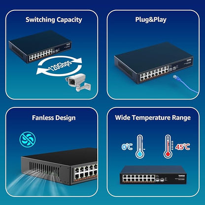 18 Port 2.5G Umanaged Ethernet Switch, 16 x 2.5Gb Base-T Ports, 2 x 10G SFP+, Compatible with 100/1000/2500Mbps, Metal Fanless, Desktop/Rack Mount YuanLey 2.5Gbe Network Switch for Wireless AP, PC