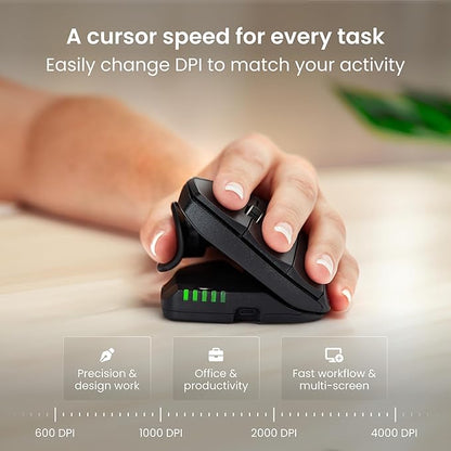 Contour Unimouse Ergonomic Vertical Mouse for Left Hand – Adjustable 35°-70° Angle, Customizable Thumb Rest, Rechargeable Battery, 6 Programmable Buttons, All Day Comfort and Pain Relief