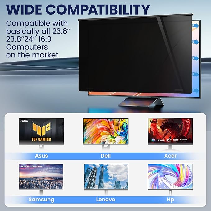 Magnetic 32 Inch Privacy Screen for Frameless Computer Monitor 16:9 Aspect Ratio,Hanging Blue Light Screen Protector Eye Protection Anti-Spy Shield, 32in Removable Privacy Filter