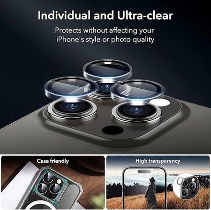 ESR 3+1 Pack for iPhone 15 Pro Max Screen Protector, 3 Black Edge Tempered-Glass Film and 1 Set Camera Lens Protector, 2.5D Curved Edges, Full-Coverage Military-Grade Protection, Scratch Resistant