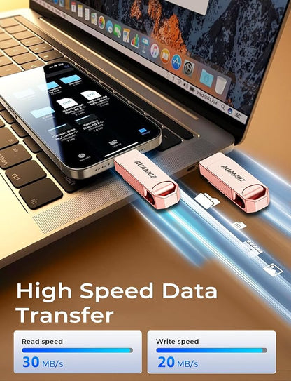 256GB Flash Drive Intended for iPhone, Memory Stick Storage Files Photos Videos Backup, Compatible with iPhone iPad Android PC, Plug and Play, No Application Required (Rose Gold)
