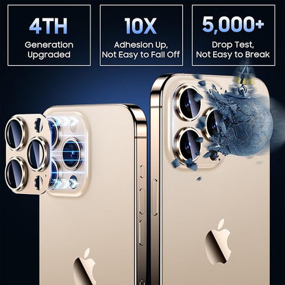 Uyiton for iPhone 13 Pro/iPhone 13 Pro Max Camera Lens Protector, [Strong Adsorption] [Drop Protection] Metal Ring Tempered Glass Rear Camera Screen Cover - Gold