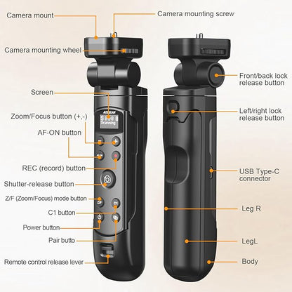 AODELAN for Sony Camera Tripod with Rechargeable Wireless Shutter Release,Shooting Grip Remote Control Handle for ZV-E10,ZV-1F,ZV-1,A7C,A7III,A7R IV,A6100,A6400,A6700,FX30,A9 II,DSC-RX0 II(Black)