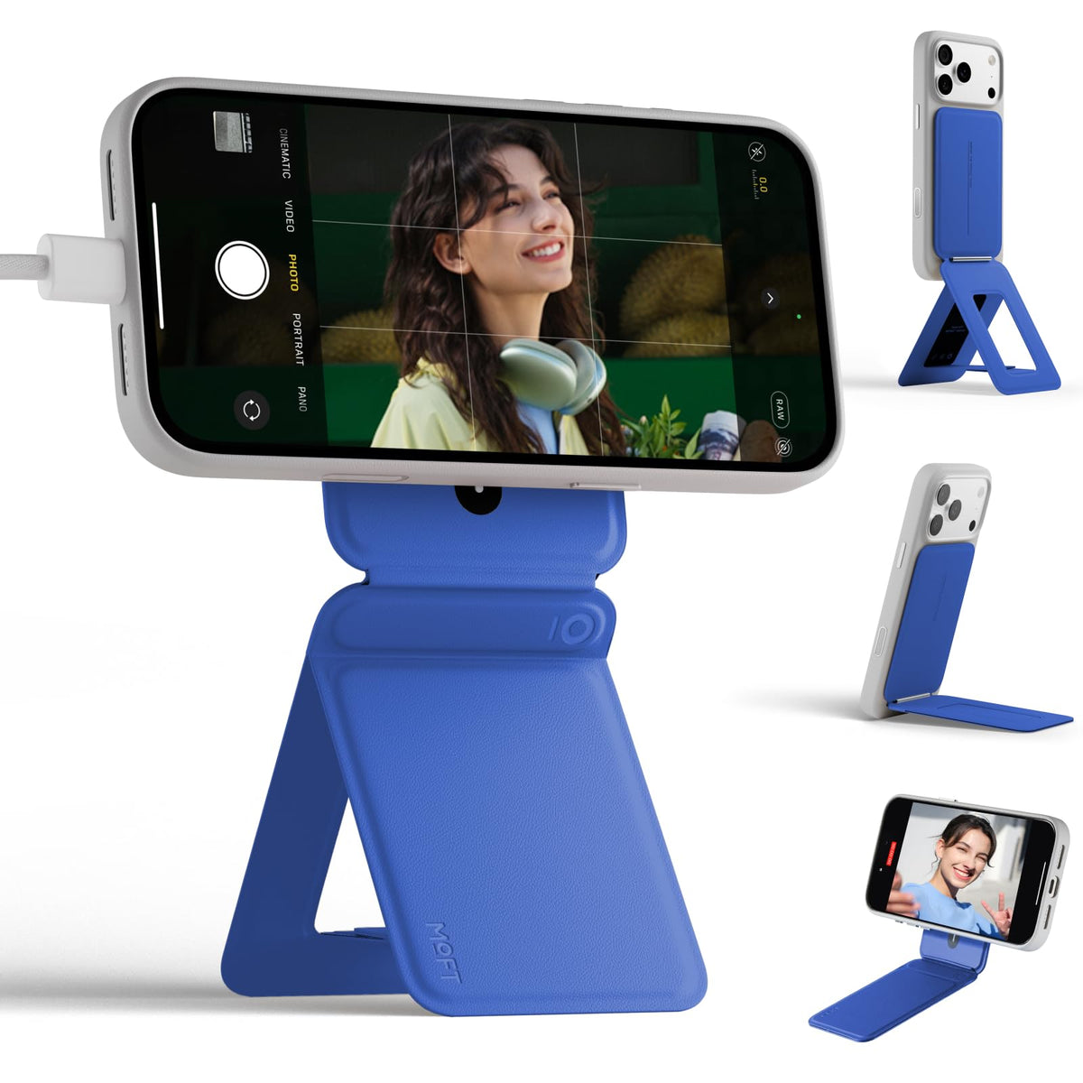 MOFT Phone Stand, Magnetic Phone Tripod Stand Stain-Resistant MOVAS Leather & Angle Adjustment & Strong Magnets Tripod for iPhone 18 Pro & 18 Pro Max & 17-12 Series (Included Metal Ring)-Sunset