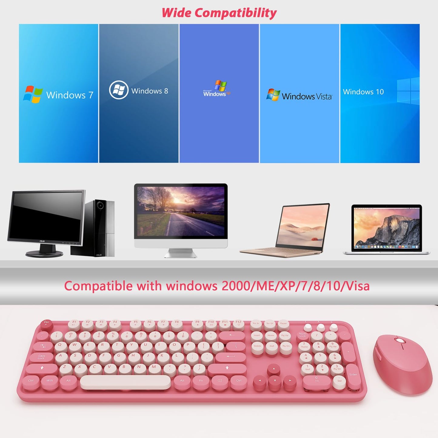 Colorful Wireless Keyboard and Mouse for PC Laptop