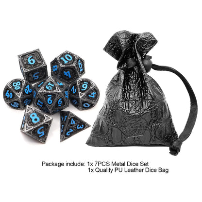 Haxtec Metal DND Dice Set, 7 Pcs Dragon Pattern Polyhedral Dice for RPG