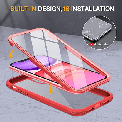 Miracase Glass Series for iPhone 11 Case 6.1 inch, Upgraded Full-Body Rugged Phone Bumper Case Cover with Built-in 9H Tempered Glass Screen Protector and Camera Protector, Red