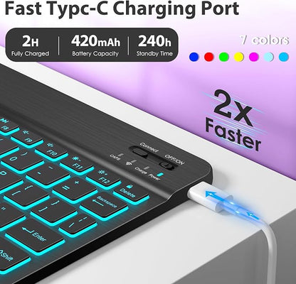 DTTO for iPad 9th/8th/7th Generation 10.2" Case 2021/2020/2019 with Keyboard, 7 Colors Backlit Wireless Detachable Keyboard Premium Leather Folio Cover with Pencil Holder & Pocket, Dark Purple
