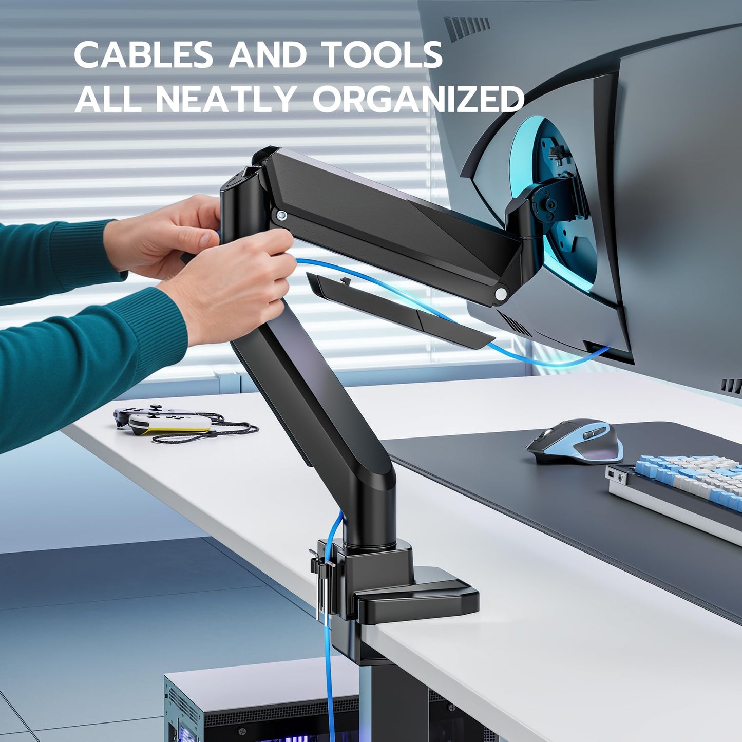 Heavy Duty Single Monitor Mount for 13"-49" Curved Screens with USB, Black