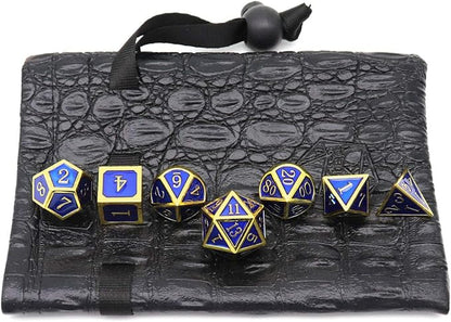 Haxtec Metal DND Dice Set 7 Die Gold Blue Metal D&D Dice Compatible with Dungeons and Dragons Games-Glossy Enamel Dice (Gold Blue)
