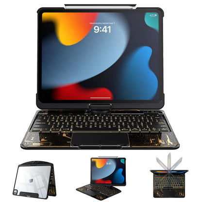 Tiaota Transparent Case Keyboard for iPad 11th Gen 11 inch (A16, 2025) & 2022 iPad 10th Gen 10.9 in,7-Color Backlit,Wireless Keyboard, 360°Rotating,Multi-Touch trackpad, Pencil Slot,Shortcuts,Black