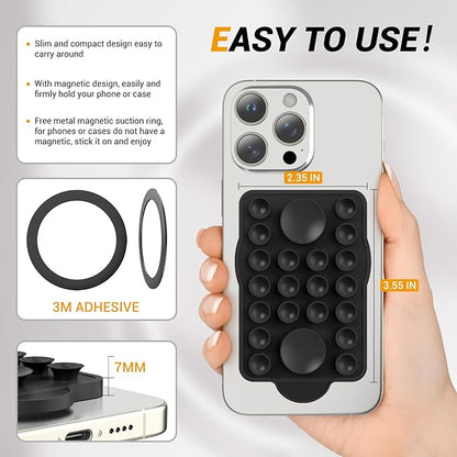 yesrock for Magnetic Silicone Suction Phone&Case Adhesive Mount - iPhone & Android,Hands-Free, Strong Grip Holder for Selfies & Tiktok Videos-2.35″x3.55″,Black