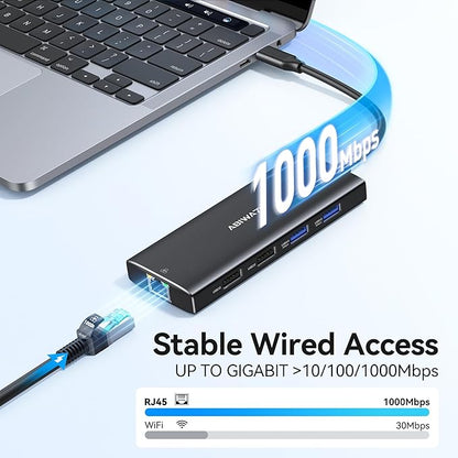 ABIWAZY USB C Hub Multiport Adapter, 10 in 1 USBC to Ethernet Adapter with 4K HDMI, Ethernet Gigabit, 100W PD, USB-C Data Port and SD/TF Slot for MacBook Pro/Air, Dell XPS, iPad Pro, Galaxy (Black)