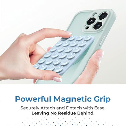 Sucky Upgraded Magnetic Suction Cell Phone Grip for MagSafe Case, Silicone Octo Cup Buddy Holder, Durable Magnet Phone Accessory for iPhone and Android (Clear)