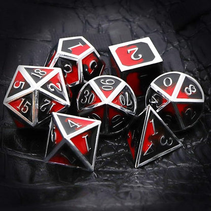 Haxtec DND Metal Dice Set D&D Red and Black Metal DND Dice Compatible with Dungeons and Dragons RPG Games-Vampire(Silver Black Red)