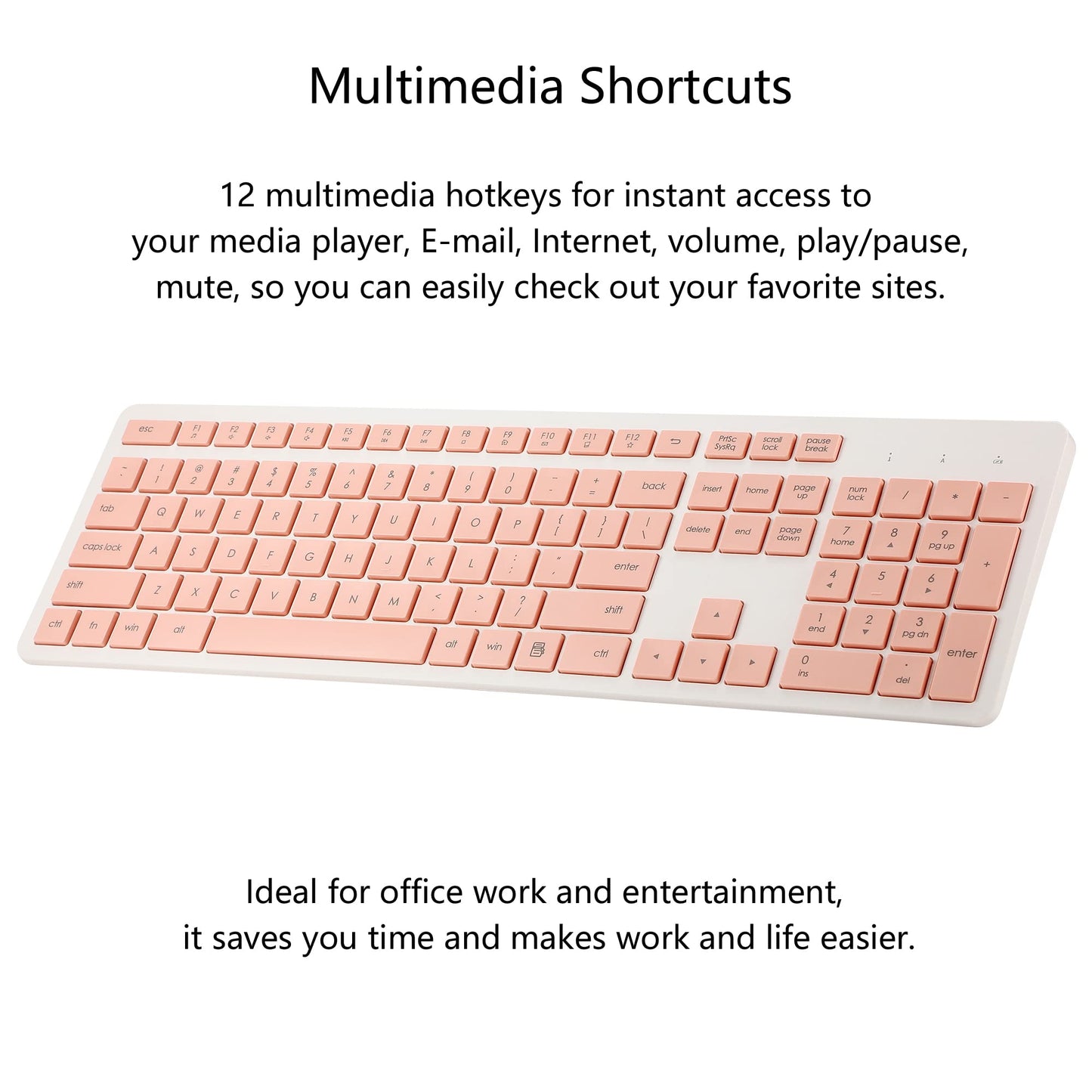 Wireless Keyboard and Mouse Combo, 2.4G Silent Cordless Keyboard Mouse Combo for Windows Chrome Laptop Computer PC Desktop, 106 Keys Full Size with Number Pad, 1600 DPI Optical Mouse (Pink)