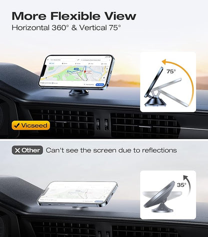 VICSEED [2025 Upgrade for MagSafe Car Mount, [Military-Grade] [High & Low Temp Resistance] Magnetic Phone Holder for Car Dashboard, 360 Rotatable Car Phone Holder Mount for iPhone 16 Pro Max 15 14 13