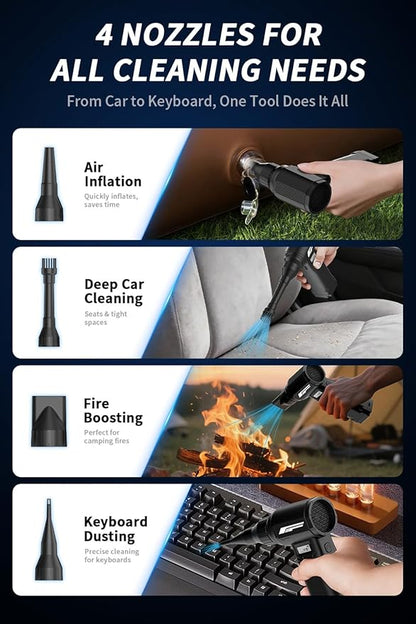 Instant Dust Removal — Compressed Air Duster 90,000 RPM with 40mm Nozzle, LED Light, TFT Display, 9-Speed Adjustable Rechargeable Air Duster, 10,000mAh Battery, 5 Nozzles for Computer,blowers