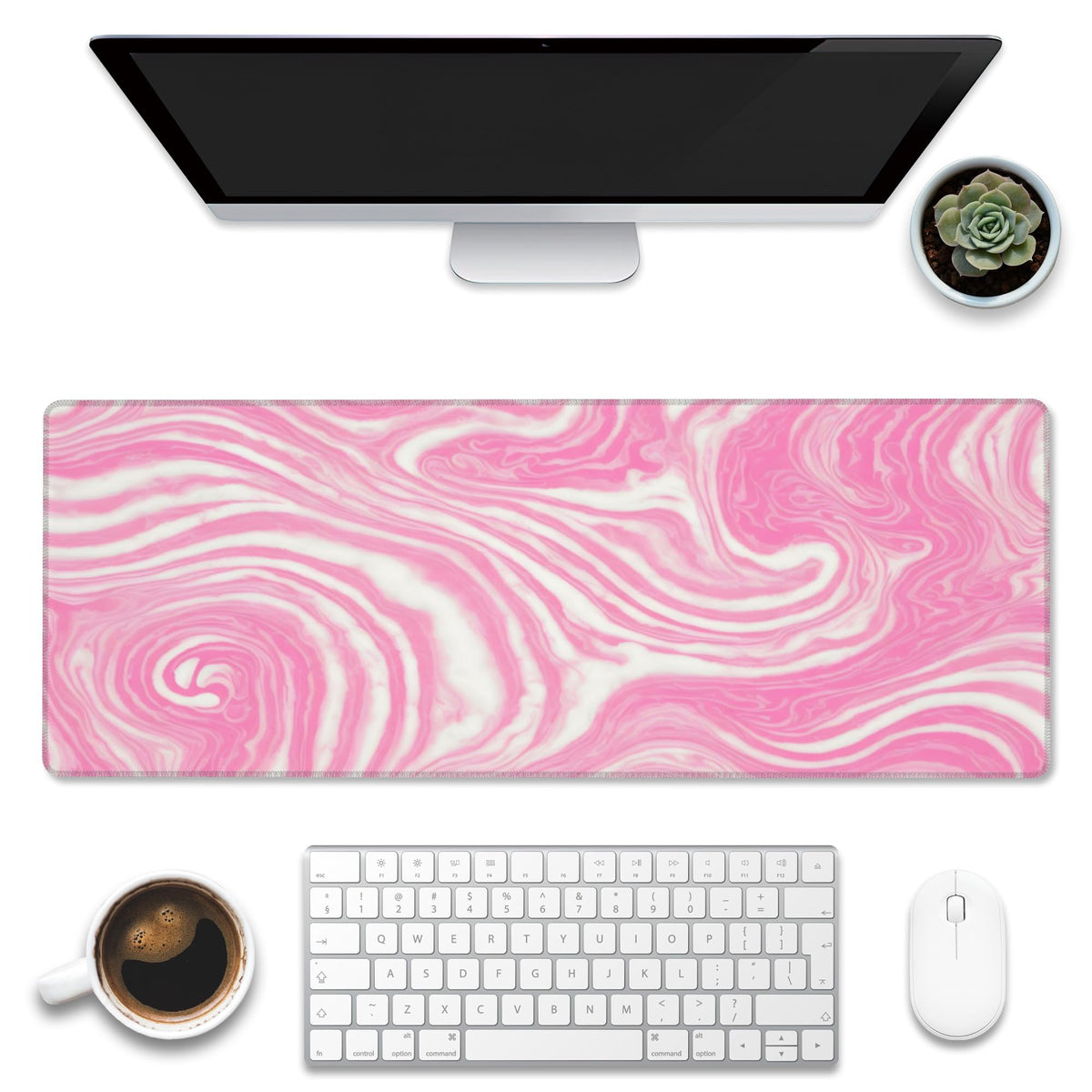 Eflxamz Large Gaming Mouse Pad, Koi Fish Ink Painting Desk Mat, Golden Line Lotus Desk Pad, Extended Big Computer Keyboard Mouse Pad with Non-Slip Base and Stitched Edge, 31.5"x11.8"