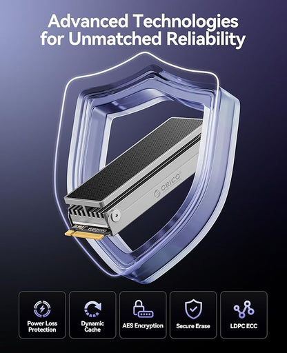ORICO OSC 2TB M.2 NVMe SSD for Desktop PC, PCIe 4.0 Internal SSD with 7450MB/s Read, TLC NAND, Pre-Installed Pro-Grade Finned Heatsink, Innovative IceArmor Cooling, M.2 2280 Drive