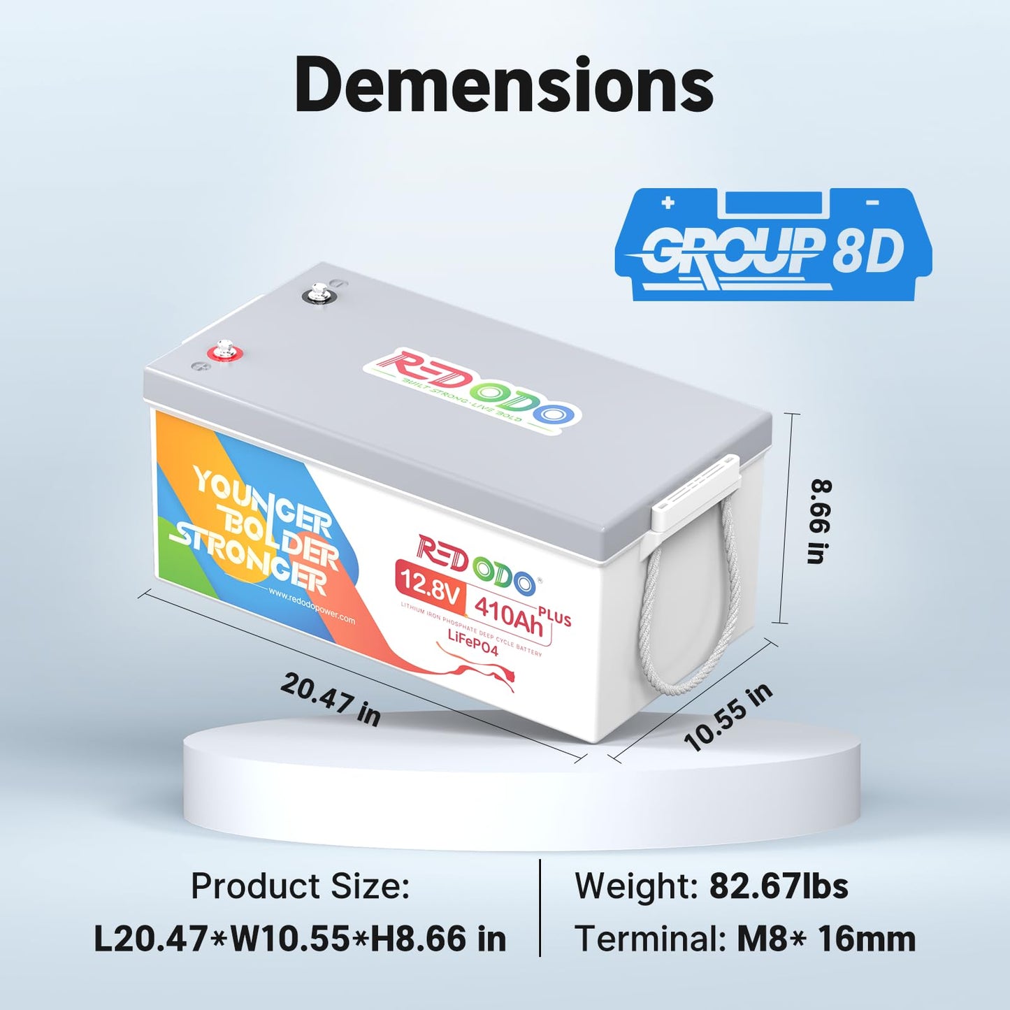 Redodo 12V 410Ah Deep Cycle LiFePO4 Battery, for RV Solar Marine