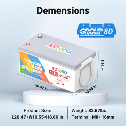 Redodo 12V 410Ah Deep Cycle LiFePO4 Battery, for RV Solar Marine