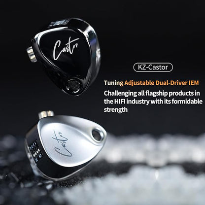 KZ Castor in Ear Monitors Headphones Bass Wired Earphones 2 Dynamic High-end Tunable Balanced Armature Headphones IEM Earphones HiFi Super Bass Earbuds for Singer Musicians Drummer(Black, with Mic)