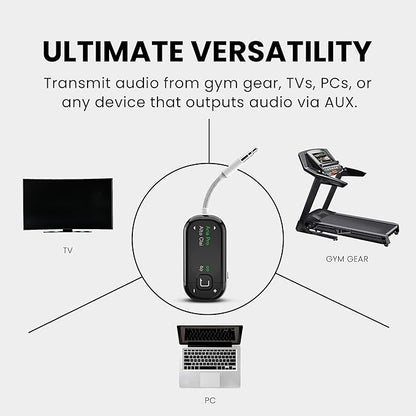 Avantree Voyager - Airplane Bluetooth Adapter for Headphones & AirPods, Bluetooth 5.4 with Latest Auracast & OLED Display, Qualcomm Chip, aptX Adaptive, Wireless Audio Transmitter for Travel & Flight