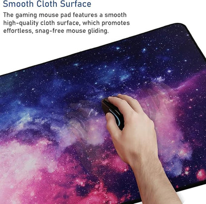 Gaming Mouse Pad with Stitched Edges, (35.4X15.7In) Durable Non-Slip Natural Rubber Base, Waterproof Computer Keyboard Pad Mat for Esports Pros/Gamer/Desktop/Office/Home, Galaxy