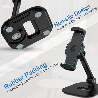 AboveTEK Upgraded Desktop Tablet Stand, 360° Swivel Tablet & Phone Desk Mount Holders for Any 4.7''-13.5'' Display iPad/Cell Phones, Stylish & Sturdy Stands for Store Office Showcase Reception (Black)