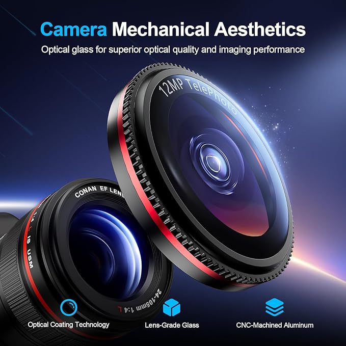 X-it 2 Pack Camera Lens Protector, Shatterproof Anti-Scratch Ultra HD Mechanical Gear Camera Protector, Anti-Glare 9H Tempered Glass Lens Protector for iPhone 16/iPhone 16 Plus, Case Friendly,BlackRed