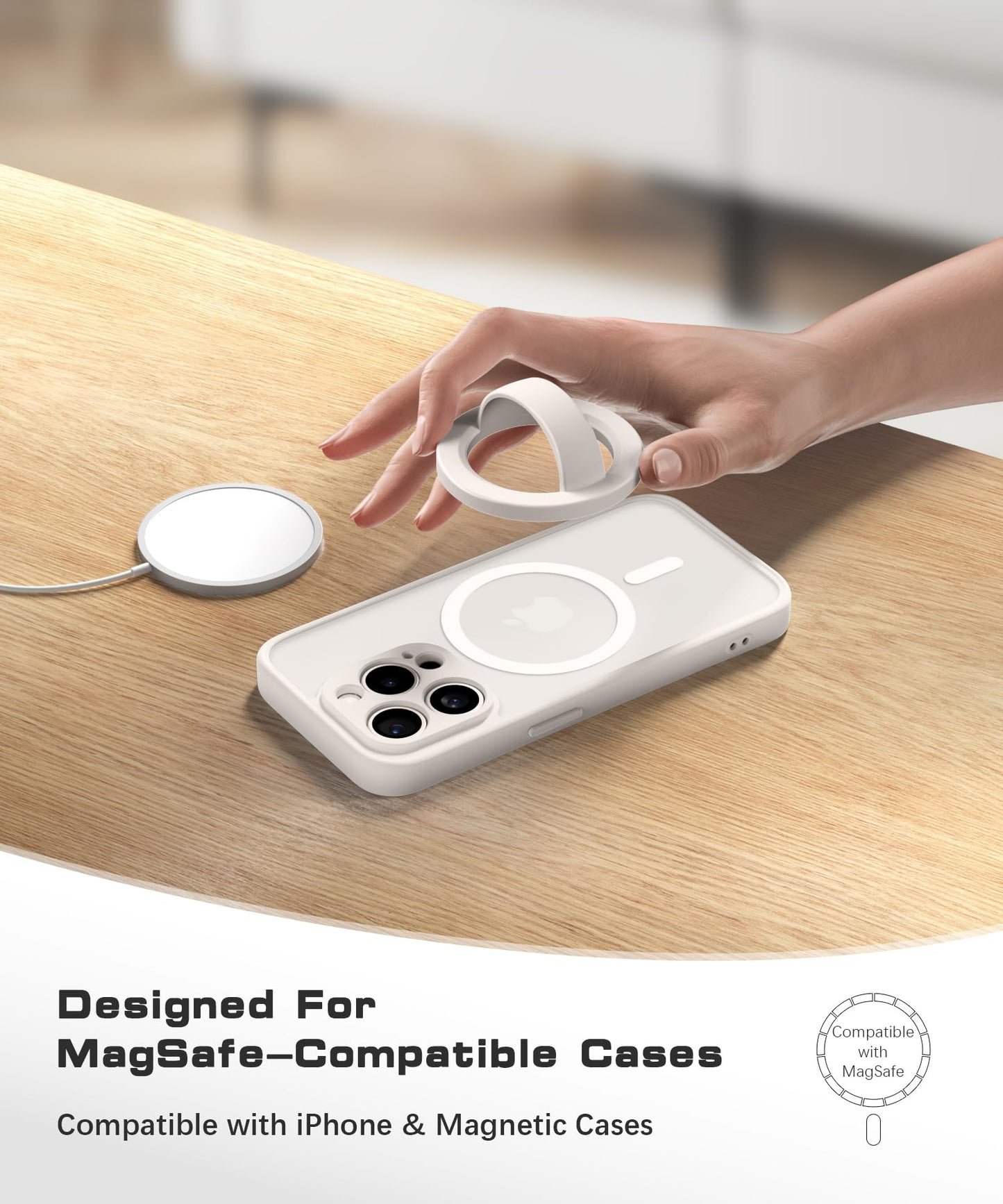 SuydanBox Magnetic Phone Grip, Removable Loop Grip with Soft Finger Strap, Silicone Phone Ring Holder for Back of Phone for iPhone 16/15/14/13/12 Pro Max/Plus, Stone